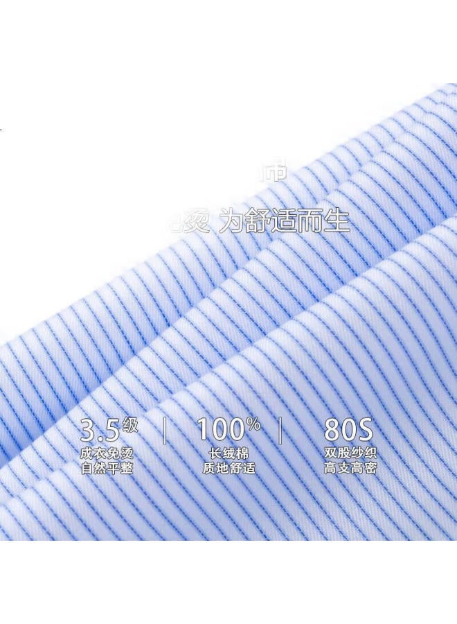 Firs Non-Iron Long Sleeve Cotton Casual Business Wrinkle-Resistant Shirt For Men Blue Stripe 43 - Image 2