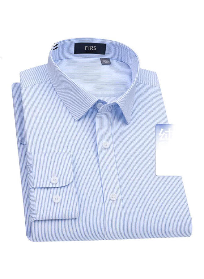 Firs Non-Iron Long Sleeve Cotton Casual Business Wrinkle-Resistant Shirt For Men Blue Stripe 43 - Image 1