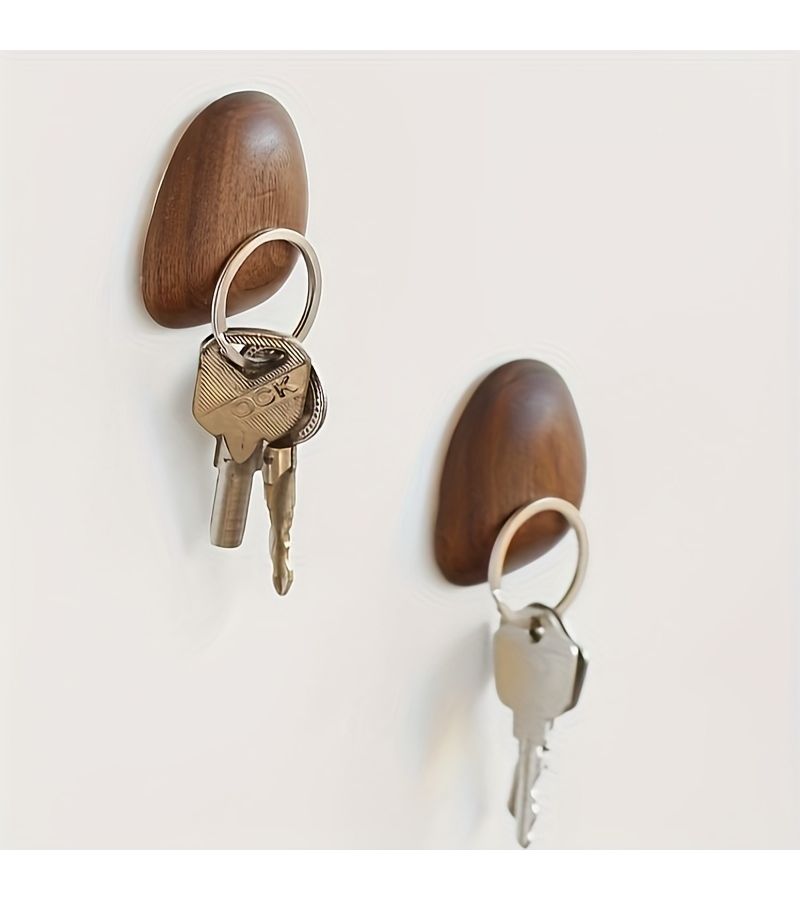 Walnut Wood Key Holder With Magnetic Backing Wall Mounted Easy Install - Image 2