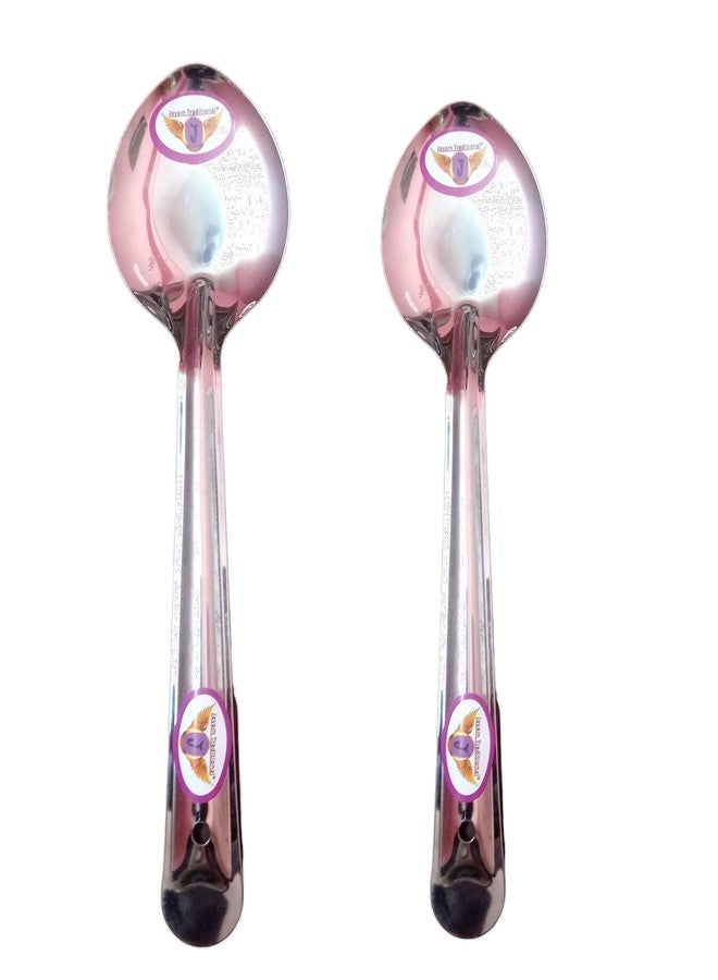 Jayam Traditional Stainless Steel Cooking and Serving Spoon Set for 2 | Medium | Large (Oval Spoon) - Image 1