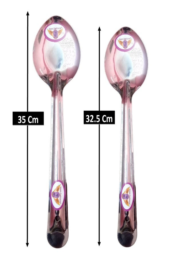 Jayam Traditional Stainless Steel Cooking and Serving Spoon Set for 2 | Medium | Large (Oval Spoon) - Image 2