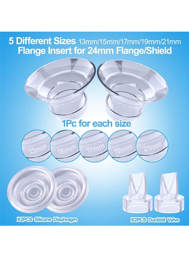 spa luxetique - 9 Pack Breast Milk Pump Inserts 13/15/17/19/21mm Compatible with Momcozy Wearable Breast Pump, for TSRETE/Spectra/Medela 24mm Shields, Include Silicone Diaphragm&Duckbill Valve - Image 1