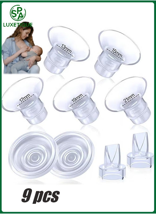 spa luxetique - 9 Pack Breast Milk Pump Inserts 13/15/17/19/21mm Compatible with Momcozy Wearable Breast Pump, for TSRETE/Spectra/Medela 24mm Shields, Include Silicone Diaphragm&Duckbill Valve - Image 1
