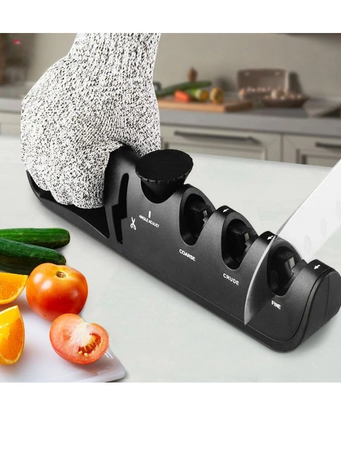 AROAQ - Knife Sharpener, Adjustable Manual 4 Stages Scissors Sharpening Stone, Quick And Safe Knife Angle Sharpener Tool, Anti Slip Easy To Use Kitchen Knives Grinder For All Types Of Knives, (Red) - Image 1