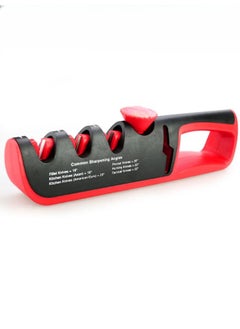 AROAQ Knife Sharpener, Adjustable Manual 4 Stages Scissors Sharpening Stone, Quick And Safe Knife Angle Sharpener Tool, Anti Slip Easy To Use Kitchen Knives Grinder For All Types Of Knives, (Red)  - Image 1