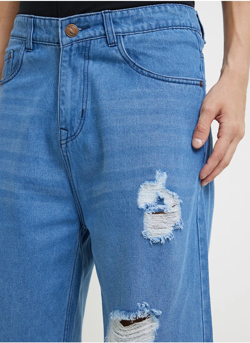 سفنتي فايف Essential Denim Ripped Shorts