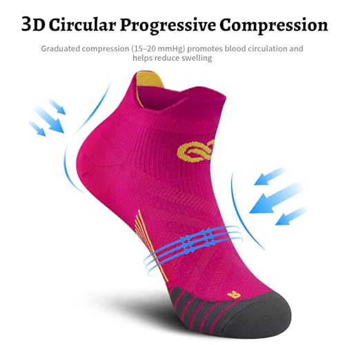 PAPLUS No Show Compression Socks for Men and Women(6 Pairs), Low Cut Running Ankle Socks with Arch Support for Plantar Fasciitis, Cyling, Athletic, Flight, Travel, Nurses. Pink S/M - Image 3