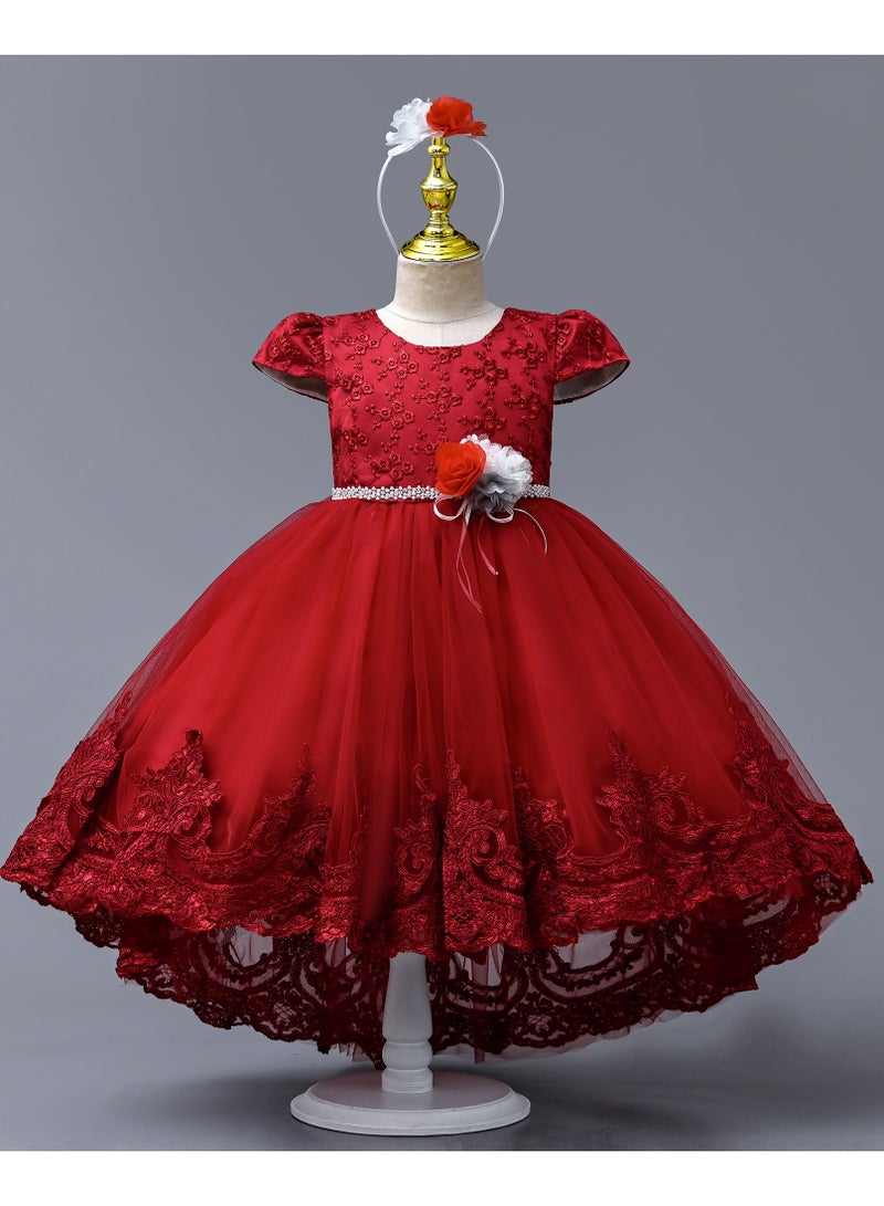 D'Daniela Delia Flower Party Dress Red with headband - Image 3