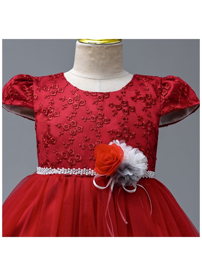 D'Daniela Delia Flower Party Dress Red with headband - Image 4