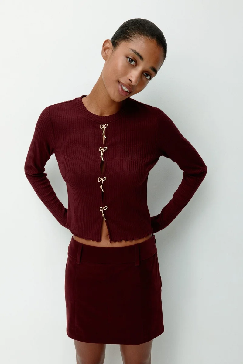 H&M Ribbed bow-detail top