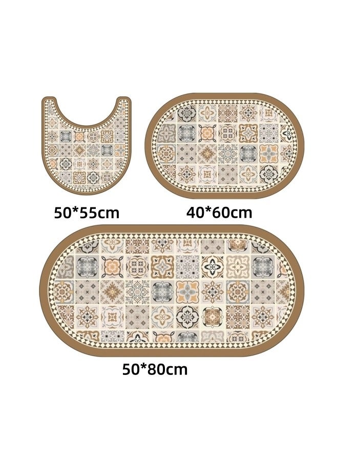 Aikenn 3 Pieces Bathroom Mats,Ultra Soft Non Slip Toilet Bath Mat Set, Soft Comfortable Bath Mat,U-Shaped Toilet Rug Area Rug Set, Non-Slip Water Absorption Quick Drying Bath Rug, Home Decor Accessories,3-Pack(Multicolour)  - Image 2