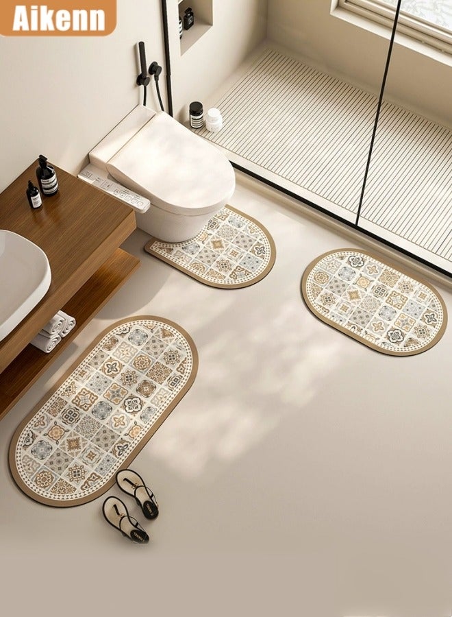 Aikenn 3 Pieces Bathroom Mats,Ultra Soft Non Slip Toilet Bath Mat Set, Soft Comfortable Bath Mat,U-Shaped Toilet Rug Area Rug Set, Non-Slip Water Absorption Quick Drying Bath Rug, Home Decor Accessories,3-Pack(Multicolour)  - Image 1