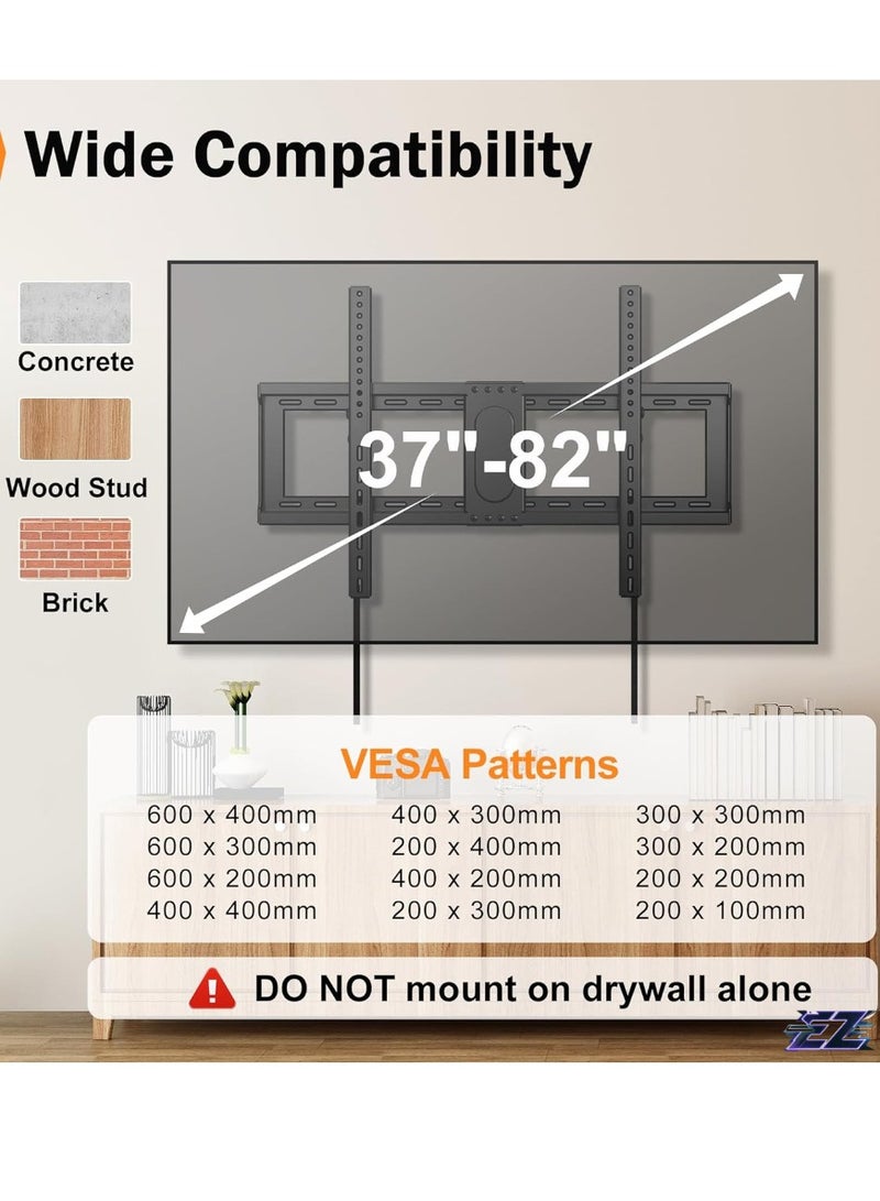 ELTRAZONE TV Wall Mount for Most 37-82 inch Flat/Curved TV Universal Tilting TV Wall Stand Holder Low Profile TV Bracket Fits 24"/18"/16" Studs, Max VESA 600x400mm Holds up to 132lbs - Image 2