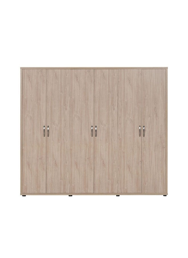 DANUBE HOME V2 Bolivar 6 Door Wardrobe Extra Sturdy Closet Clothes Storage Cupboard Modern Design Space Saving Swing Door Cabinet For Bedroom L237.5Xw55Xh208Cm - V.Oak/Black Faux Marble  - Image 4