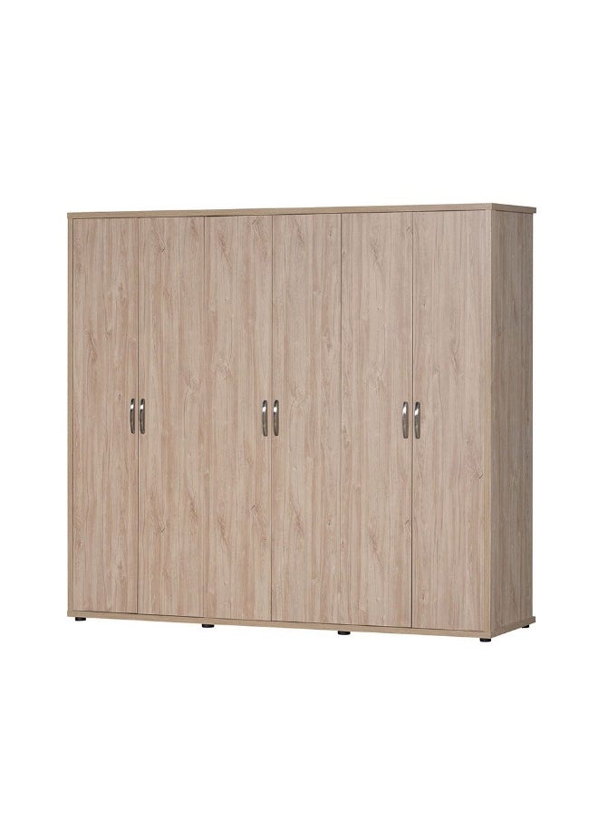 DANUBE HOME V2 Bolivar 6 Door Wardrobe Extra Sturdy Closet Clothes Storage Cupboard Modern Design Space Saving Swing Door Cabinet For Bedroom L237.5Xw55Xh208Cm - V.Oak/Black Faux Marble  - Image 5