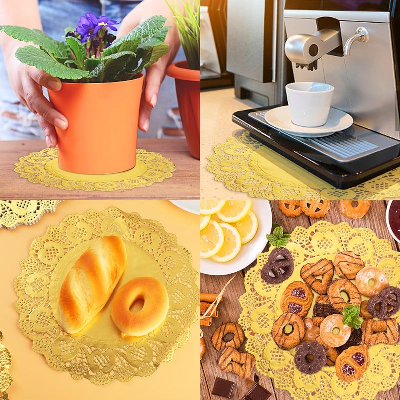 AUTOWRAP 45 inch Gold Doilies Paper Round Lace Disposable Foil Paper Placemats Greaseproof Pad for Christmas Dinner Party Cakes Crafts Weddings Tableware Decor  - Image 5