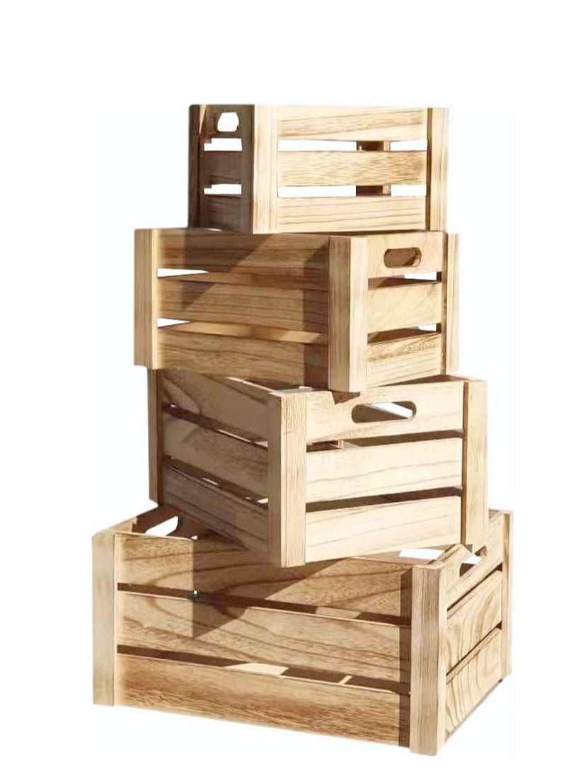 Generic - FFD Set of 4 Natural Wooden Storage Crates with Handles Decorative Wood Crate Display Boxes, Small to Extra Large Sizes - Image 1