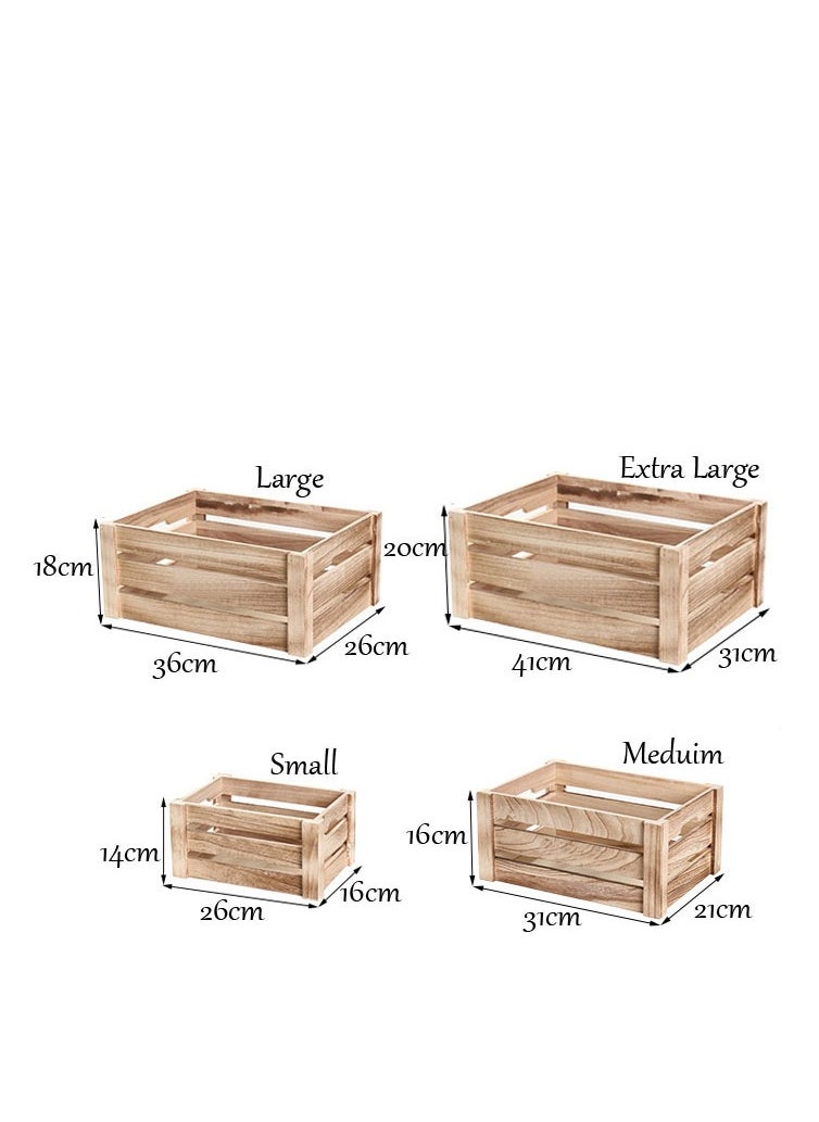 Generic - FFD Set of 4 Natural Wooden Storage Crates with Handles Decorative Wood Crate Display Boxes, Small to Extra Large Sizes - Image 1
