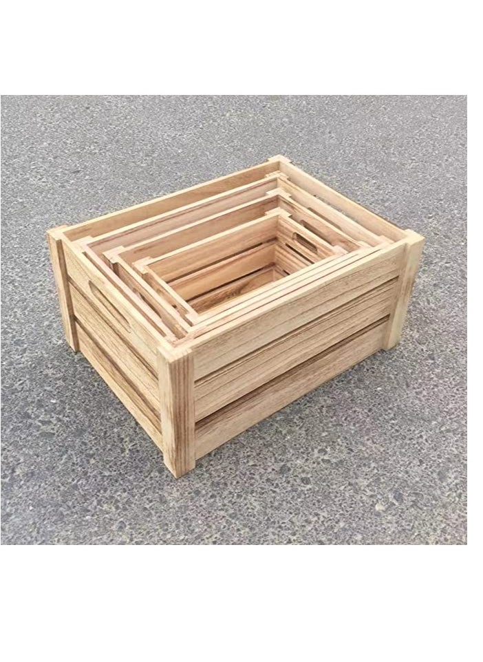 Generic - FFD Set of 4 Natural Wooden Storage Crates with Handles Decorative Wood Crate Display Boxes, Small to Extra Large Sizes - Image 1