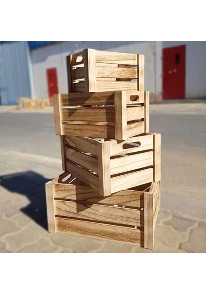 Generic - FFD Set of 4 Natural Wooden Storage Crates with Handles Decorative Wood Crate Display Boxes, Small to Extra Large Sizes - Image 1