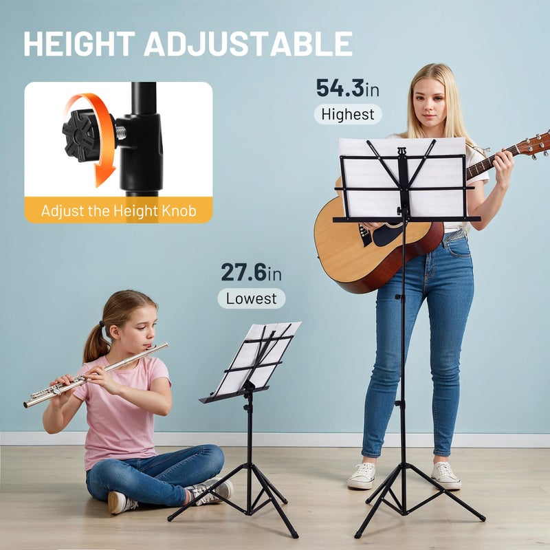 CAHAYA Portable Sheet Music Stand: Dual Use Desktop Book Holder Folding Lightweight Extra Stable Reinforced with Carrying Bag and Clip for Students Musicians Height Adjustable up to 54.3" CMS0204 - Image 4