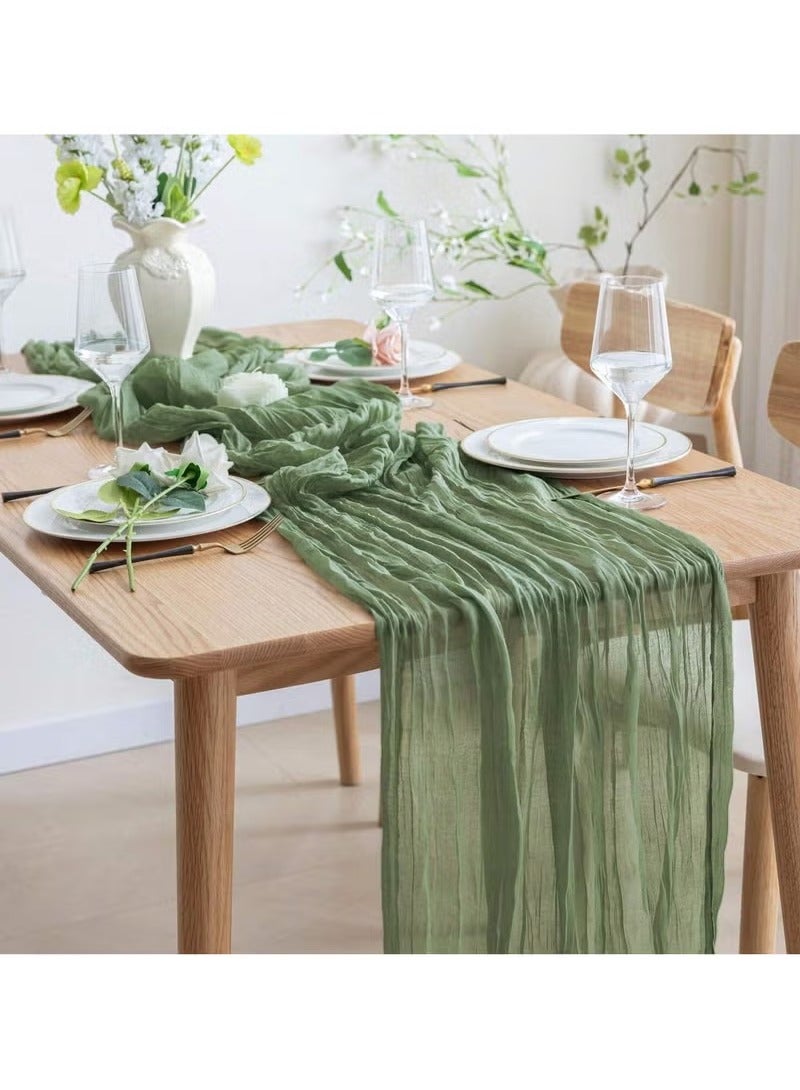 YANCI 90CM*300CM Bohemian Cheese Cloth Tablecloth or Table Runner 90CM*300CM– Soft Woven Polyester, Flowing Drape Design – Rustic Boho Style for Wedding, Birthday, Bridal Shower, Holiday, Romantic Table Setting – Reusable, Washable, Durable Decor - Image 2