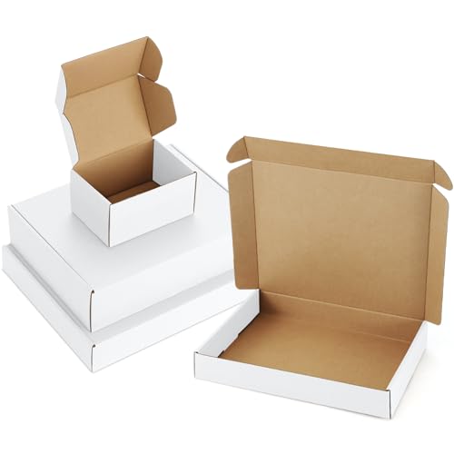 Poever Assorted-Sizes-Shipping-Boxes-24-Pack: 6x4x3 & 12x9x3 & 13x10x2 Small-Shipping-Boxes-Mailers, White Corrugated-Cardboard-Boxes-for-Packing-Small-Business Mailing - Image 1