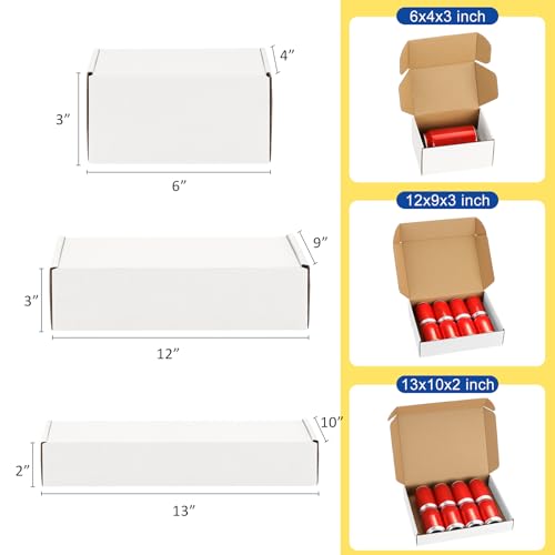 Poever Assorted-Sizes-Shipping-Boxes-24-Pack: 6x4x3 & 12x9x3 & 13x10x2 Small-Shipping-Boxes-Mailers, White Corrugated-Cardboard-Boxes-for-Packing-Small-Business Mailing - Image 2