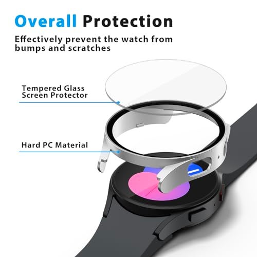 Tobfit PC Case Cover with Attached Screen Protector for Samsung Galaxy Watch 5 Soft Clear Screen Protector Cases, Full Guard Cover, Anti-Scratch and Shockproof Cover for Galaxy Watch 5 (Silver, 44mm) - Image 3