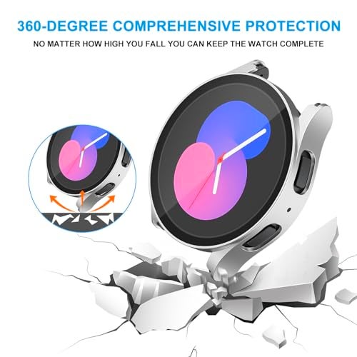 Tobfit PC Case Cover with Attached Screen Protector for Samsung Galaxy Watch 5 Soft Clear Screen Protector Cases, Full Guard Cover, Anti-Scratch and Shockproof Cover for Galaxy Watch 5 (Silver, 44mm) - Image 5