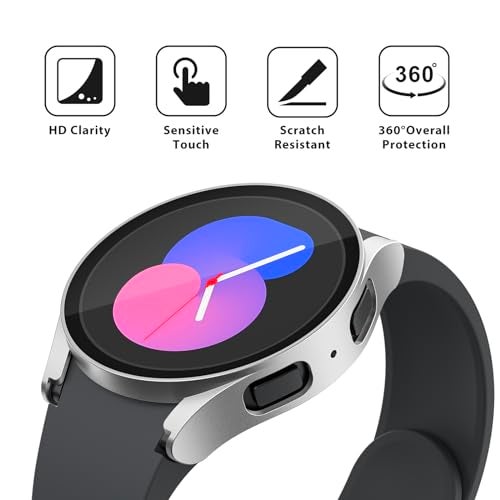 Tobfit PC Case Cover with Attached Screen Protector for Samsung Galaxy Watch 5 Soft Clear Screen Protector Cases, Full Guard Cover, Anti-Scratch and Shockproof Cover for Galaxy Watch 5 (Silver, 44mm) - Image 2