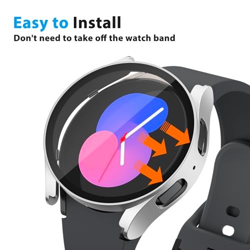 Tobfit PC Case Cover with Attached Screen Protector for Samsung Galaxy Watch 5 Soft Clear Screen Protector Cases, Full Guard Cover, Anti-Scratch and Shockproof Cover for Galaxy Watch 5 (Silver, 44mm) - Image 4