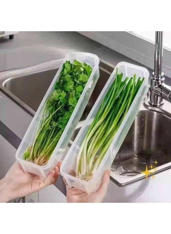 LDQ 3PCS Long Rectangular Food Storage Containers – Reusable Plastic Fridge Organizer Boxes for Scallions, Parsley, Cilantro, Garlic, Noodles & Eggs with Lid – Hand-Washable Kitchen Essentials - Image 3