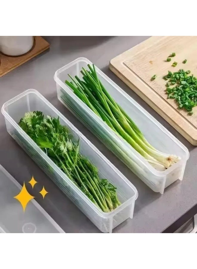 LDQ 3PCS Long Rectangular Food Storage Containers – Reusable Plastic Fridge Organizer Boxes for Scallions, Parsley, Cilantro, Garlic, Noodles & Eggs with Lid – Hand-Washable Kitchen Essentials - Image 2