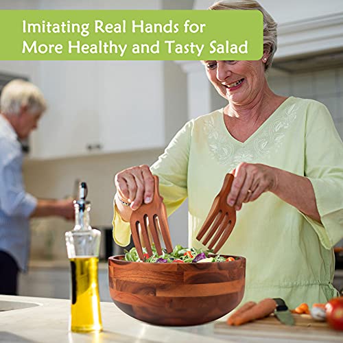 AIDEA Acacia Wood Salad Bowl Set with 2 Wooden Hands, Large Salad Bowl with Serving Utensils, Big Mixing Bowl for Fruits, Salad, Cereal, Corn flake,Pasta 11" Diameter x 4.5" Height - Image 4
