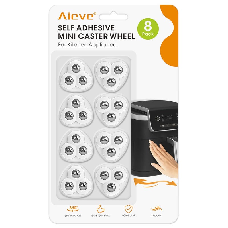 Aieve Self Adhesive Caster Wheels, 8 Pack Small Furniture Sliders Appliance Rollers, Swivel 360Â° Universal Appliance Slider Roller Casters for Kitchen Countertop Coffee Maker, Air Fryer, Storage Box - Image 1