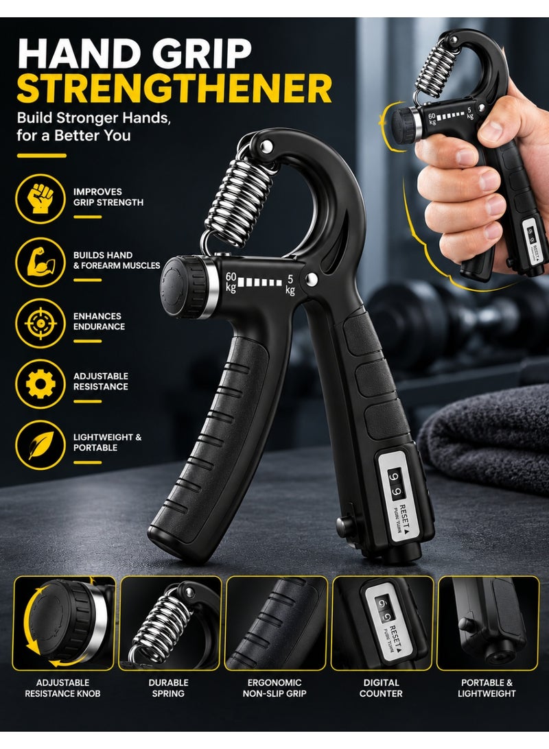 SAKOON Adjustable Hand Gripper Strengthener Trainer With Counter with Adjustable Resistance 11-132 lbs. (5-60kg) Perfect for Musicians, Athletes, Men & Women Hand Exercise Equipment for Home and Gym Workouts - Image 1