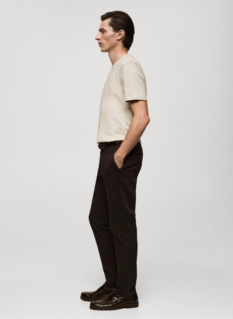 Mango Man Round Neck Ribbed Finish Short Sleeve T-Shirt  - Image 3