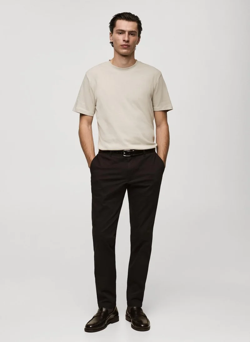 Mango Man Round Neck Ribbed Finish Short Sleeve T-Shirt