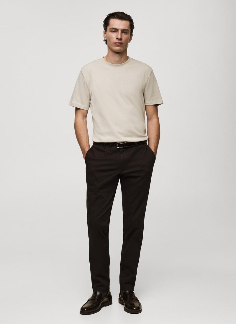 Mango Man Round Neck Ribbed Finish Short Sleeve T-Shirt  - Image 5