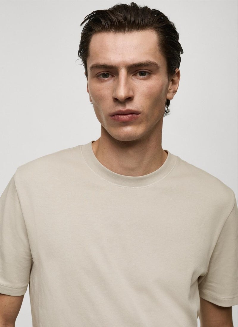 Mango Man Round Neck Ribbed Finish Short Sleeve T-Shirt  - Image 4