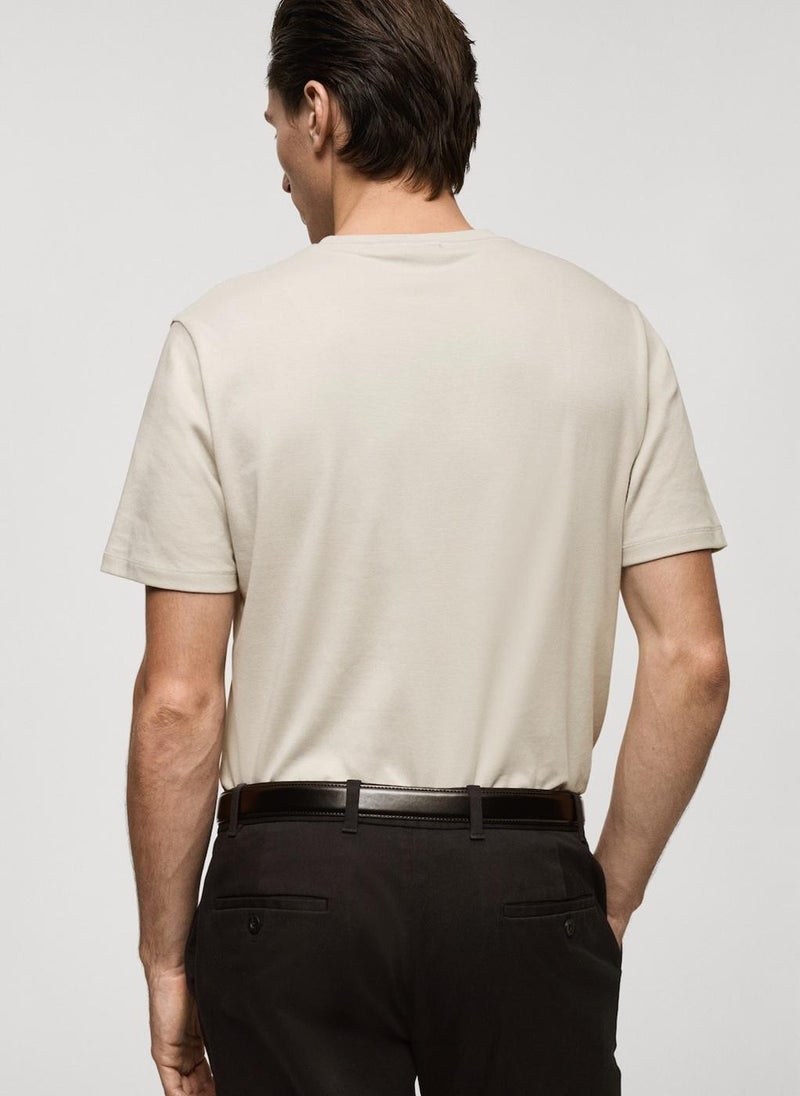 Mango Man Round Neck Ribbed Finish Short Sleeve T-Shirt  - Image 2