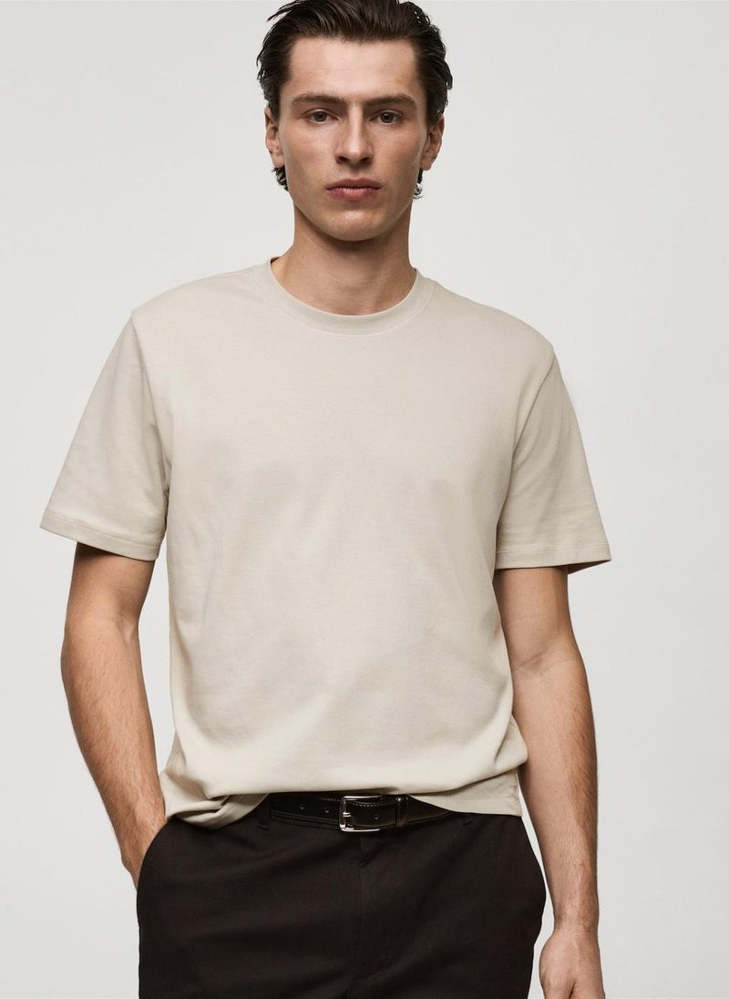 Mango Man Round Neck Ribbed Finish Short Sleeve T-Shirt  - Image 1