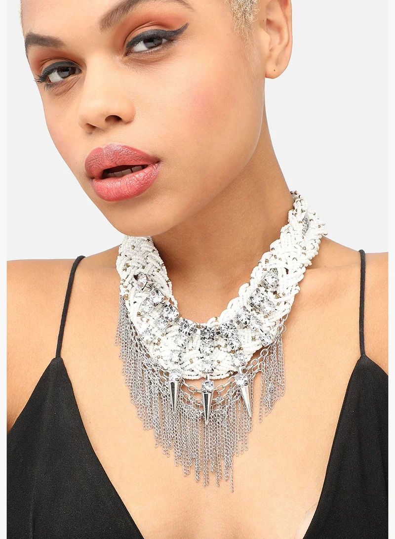 SOHI Silver Plated Party Designer Stone Statement Necklace For Women