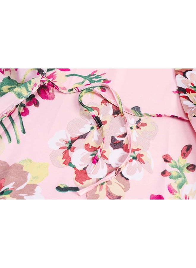 DandyChic Women's Kimono Robes Lightweight Imitation Silk Sleepwear Long Lightweight Nightgown for Women, Pink Flower, S - Image 4