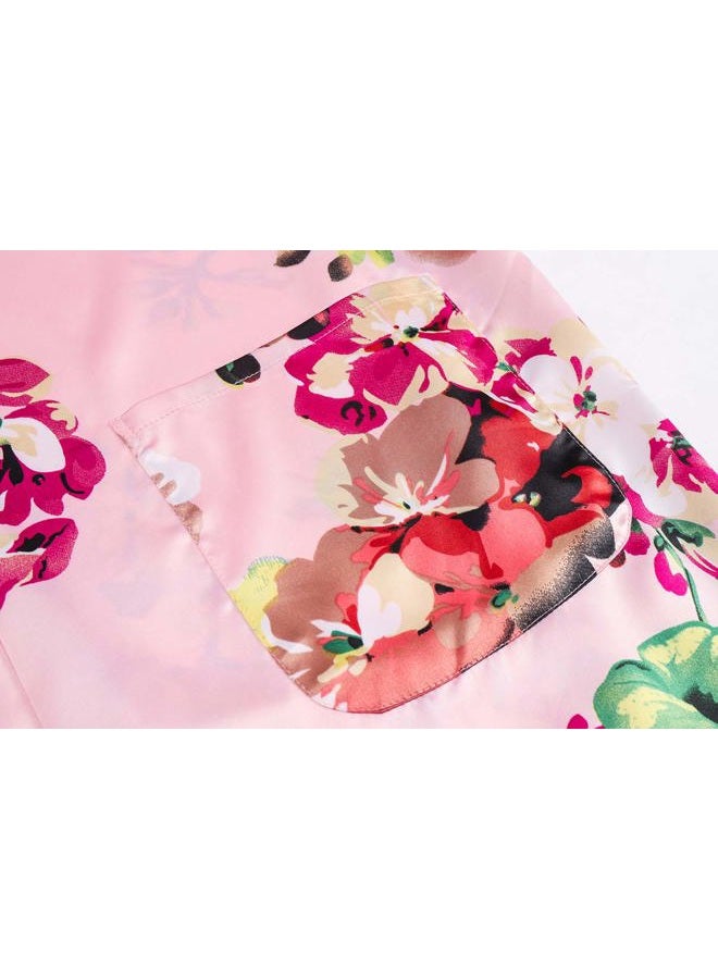 DandyChic Women's Kimono Robes Lightweight Imitation Silk Sleepwear Long Lightweight Nightgown for Women, Pink Flower, S - Image 5