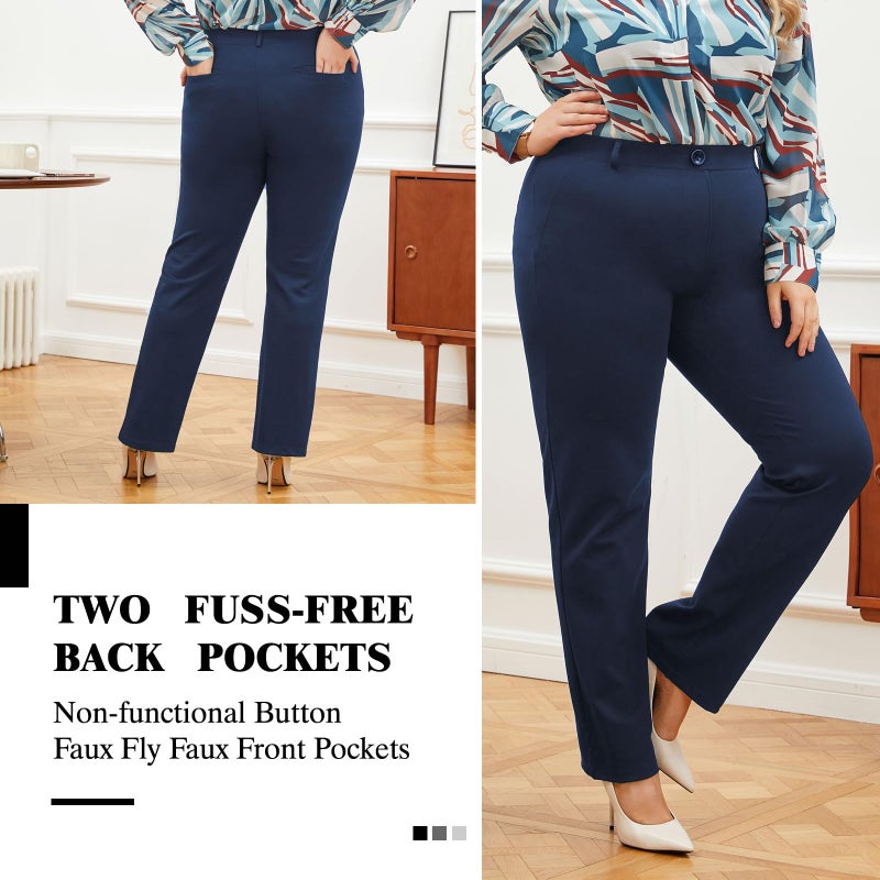 DGD Plus Size Women's Straight-Leg Dress Pants - Slacks for Business Casual,Work Clothes for Office Blue 3XL - Image 4