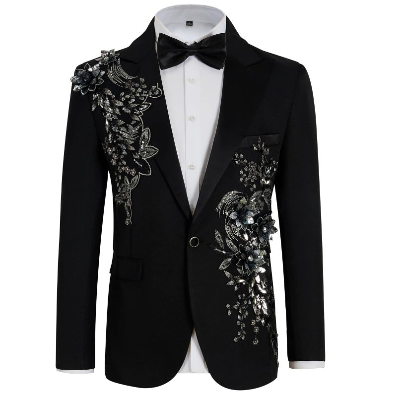 Catheive Mens Suits Slim Fit 2 Piece Floral Tuxedo Suits Blazer Pants with Bow Tie for Wedding Prom - Image 2