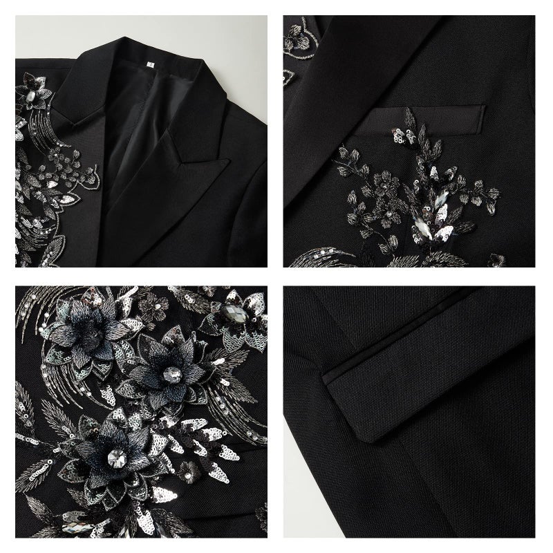 Catheive Mens Suits Slim Fit 2 Piece Floral Tuxedo Suits Blazer Pants with Bow Tie for Wedding Prom - Image 5