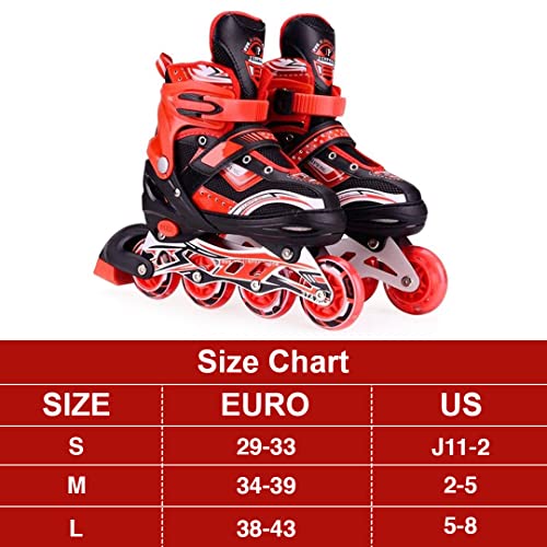 Lyrovo Adjustable Inline Skates Set for Boys Kids and Girls Skating (M, Red) - Image 2